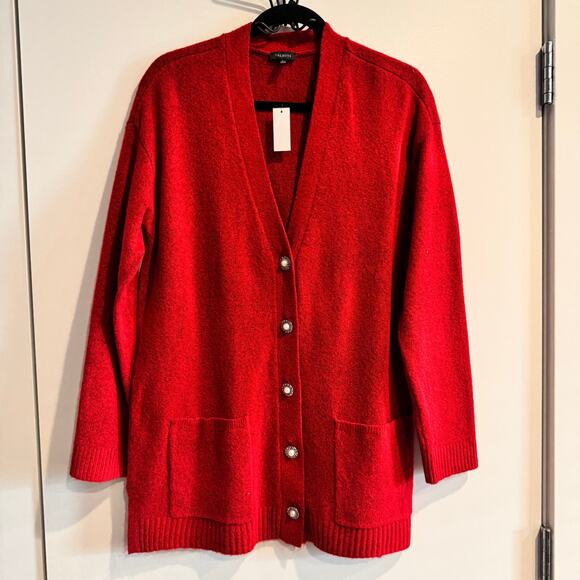 New Talbots Sweater Red V-Neck Button-Up Front Pockets Long Sleeve Sz L - Picture 1 of 6